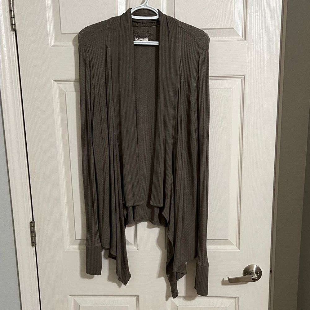 Cupio Green Waffle Knit Cardigan with Thumb Holes